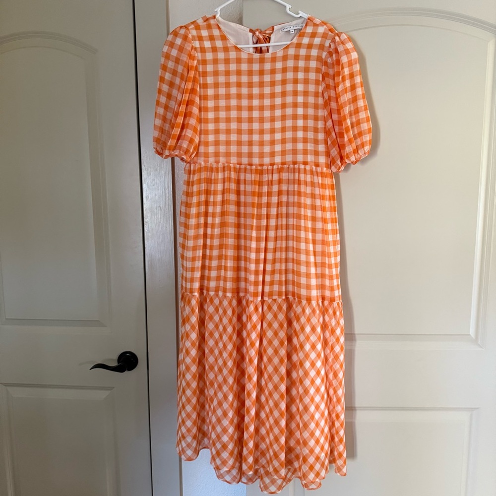 ENGLISH FACTORY Orange Gingham Midi Dress